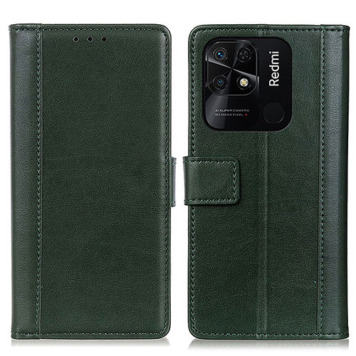 Leather Case Stands Flip Cover Holder N02P for Xiaomi Redmi 10 India Green