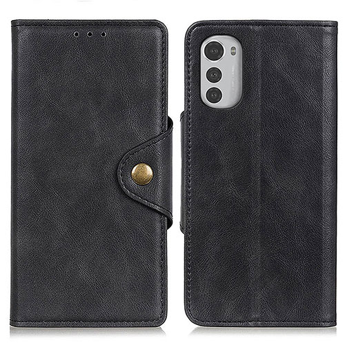 Leather Case Stands Flip Cover Holder N03P for Motorola Moto E32 Black