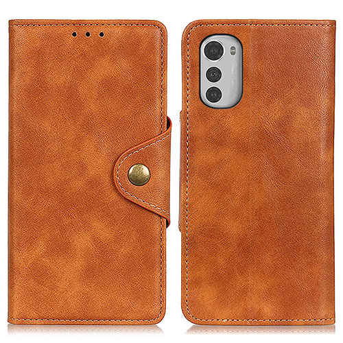 Leather Case Stands Flip Cover Holder N03P for Motorola Moto E32 Brown
