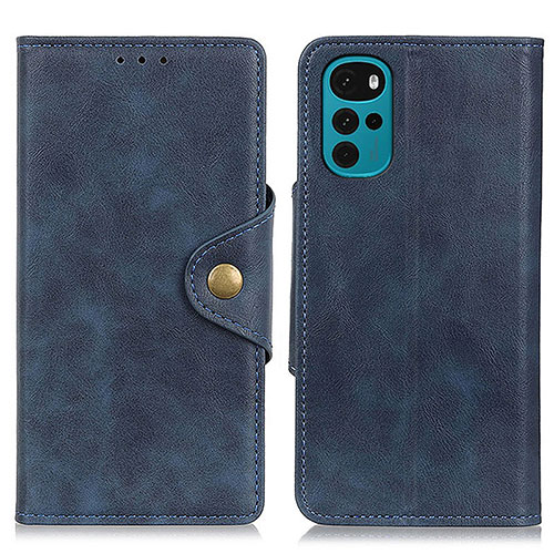 Leather Case Stands Flip Cover Holder N03P for Motorola Moto G22 Blue