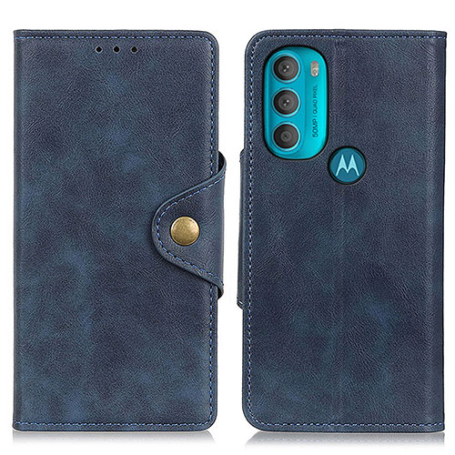 Leather Case Stands Flip Cover Holder N03P for Motorola Moto G71 5G Blue