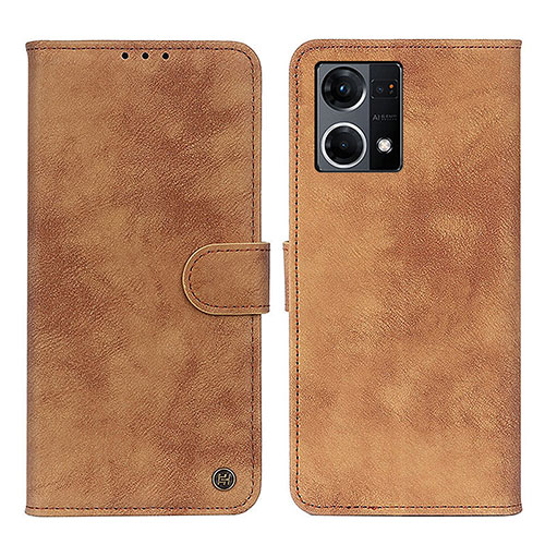 Leather Case Stands Flip Cover Holder N03P for Oppo F21 Pro 4G Brown