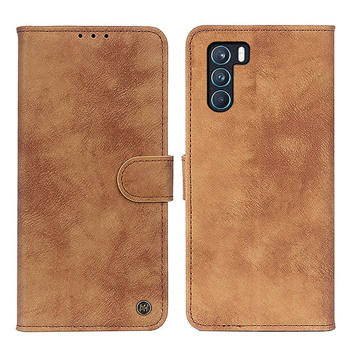 Leather Case Stands Flip Cover Holder N03P for Oppo K9 Pro 5G Brown