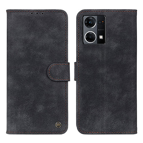 Leather Case Stands Flip Cover Holder N03P for Oppo Reno7 4G Black