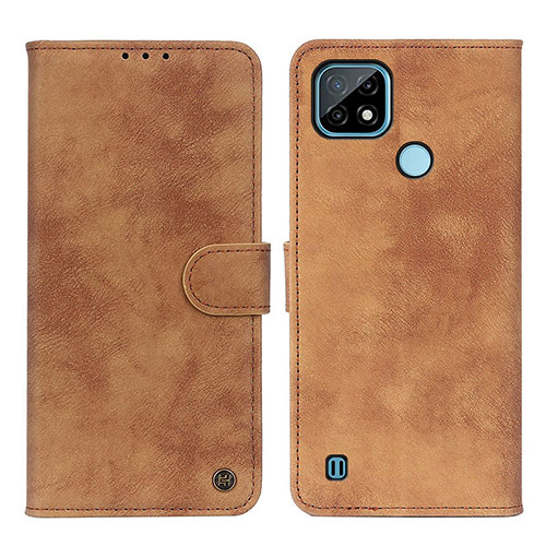 Leather Case Stands Flip Cover Holder N03P for Realme C21 Brown