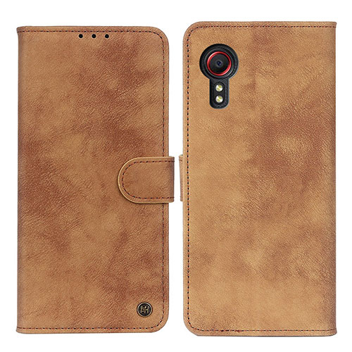 Leather Case Stands Flip Cover Holder N03P for Samsung Galaxy XCover 5 SM-G525F Brown