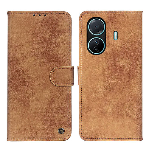 Leather Case Stands Flip Cover Holder N03P for Vivo iQOO Z6 Pro 5G Brown