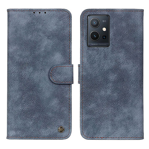 Leather Case Stands Flip Cover Holder N03P for Vivo T1 5G India Blue