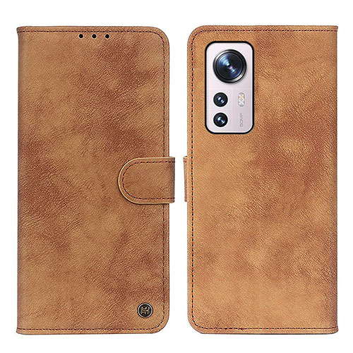 Leather Case Stands Flip Cover Holder N03P for Xiaomi Mi 12 5G Brown