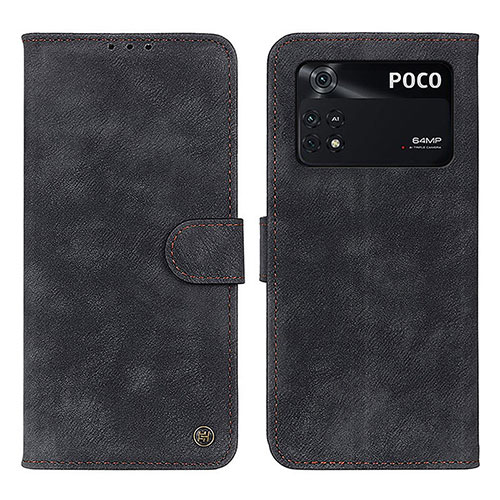 Leather Case Stands Flip Cover Holder N03P for Xiaomi Poco M4 Pro 4G Black