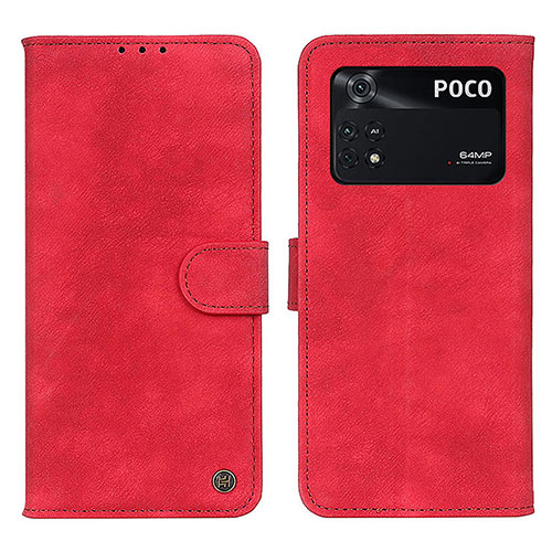 Leather Case Stands Flip Cover Holder N03P for Xiaomi Poco M4 Pro 4G Red