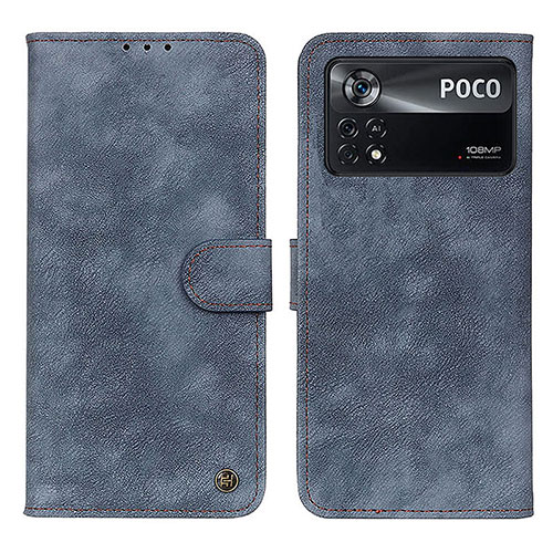 Leather Case Stands Flip Cover Holder N03P for Xiaomi Poco X4 Pro 5G Blue