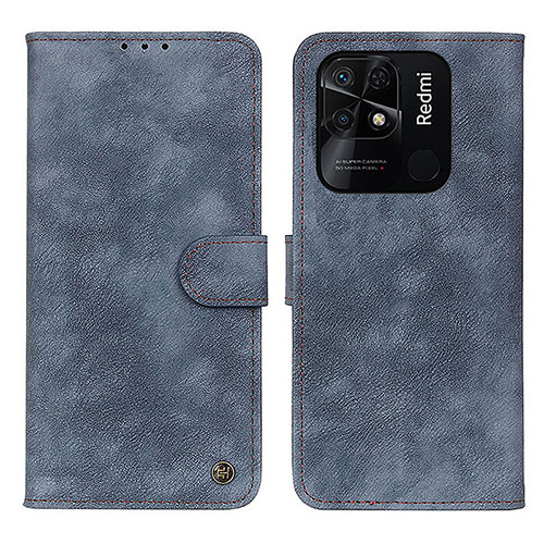 Leather Case Stands Flip Cover Holder N03P for Xiaomi Redmi 10 India Blue