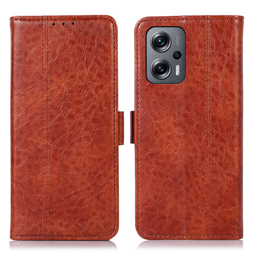 Leather Case Stands Flip Cover Holder N03P for Xiaomi Redmi Note 12 Turbo 5G Brown