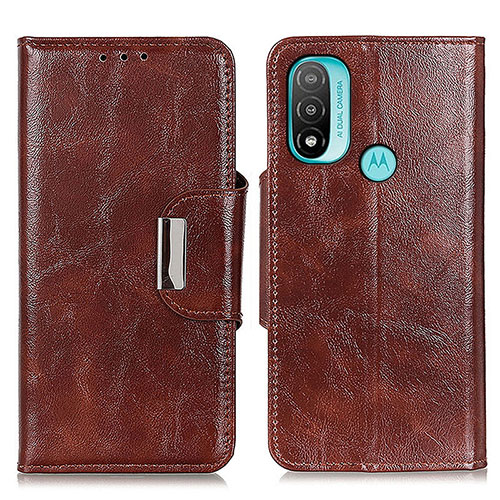 Leather Case Stands Flip Cover Holder N04P for Motorola Moto E20 Brown