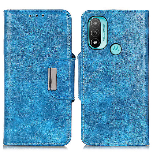 Leather Case Stands Flip Cover Holder N04P for Motorola Moto E30 Sky Blue