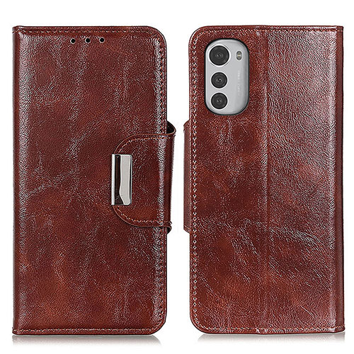 Leather Case Stands Flip Cover Holder N04P for Motorola Moto E32 Brown