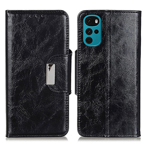 Leather Case Stands Flip Cover Holder N04P for Motorola Moto G22 Black
