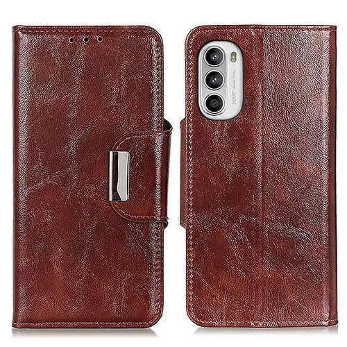 Leather Case Stands Flip Cover Holder N04P for Motorola MOTO G52 Brown