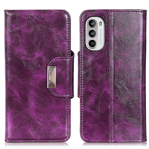 Leather Case Stands Flip Cover Holder N04P for Motorola MOTO G52 Purple