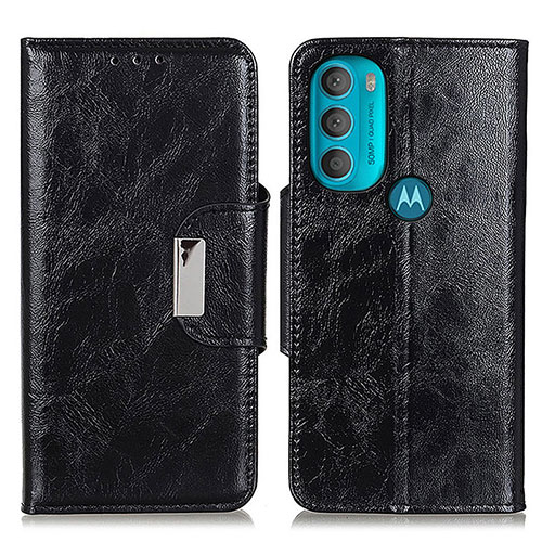 Leather Case Stands Flip Cover Holder N04P for Motorola Moto G71 5G Black