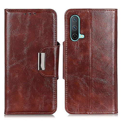 Leather Case Stands Flip Cover Holder N04P for OnePlus Nord CE 5G Brown