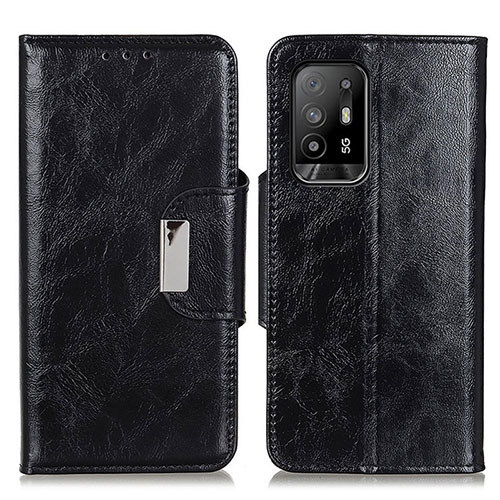 Leather Case Stands Flip Cover Holder N04P for Oppo F19 Pro+ Plus 5G Black