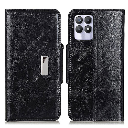 Leather Case Stands Flip Cover Holder N04P for Realme 8i Black