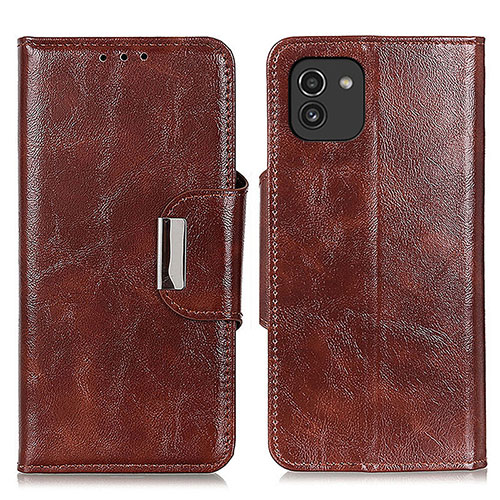 Leather Case Stands Flip Cover Holder N04P for Samsung Galaxy A03 Brown