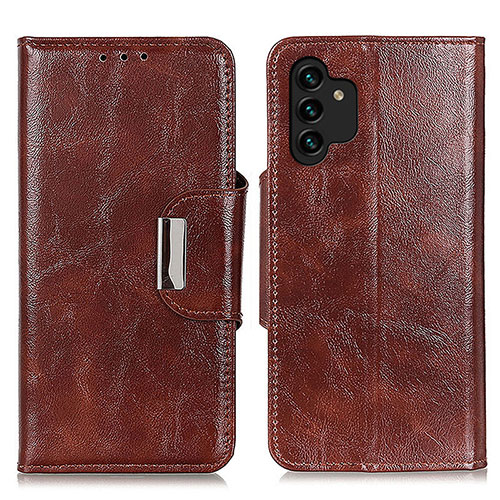 Leather Case Stands Flip Cover Holder N04P for Samsung Galaxy A13 4G Brown