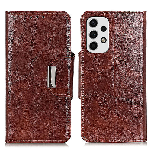 Leather Case Stands Flip Cover Holder N04P for Samsung Galaxy A23 4G Brown