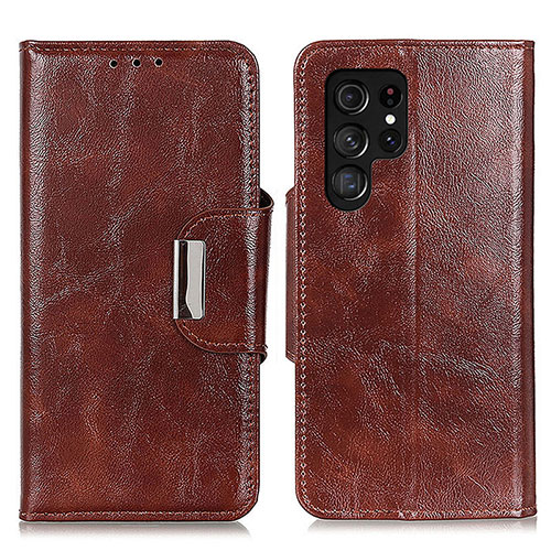 Leather Case Stands Flip Cover Holder N04P for Samsung Galaxy S21 Ultra 5G Brown