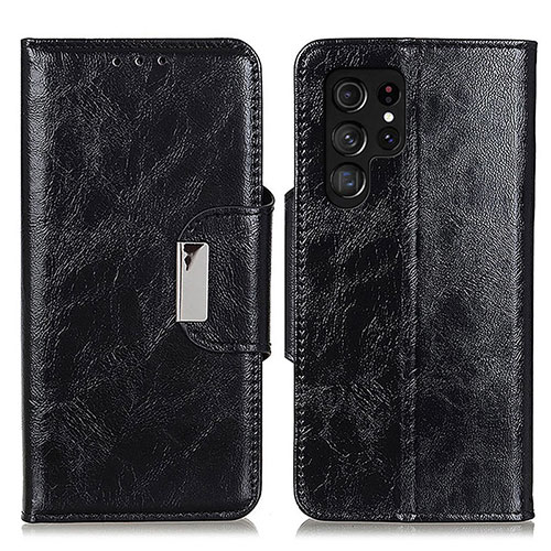 Leather Case Stands Flip Cover Holder N04P for Samsung Galaxy S24 Ultra 5G Black