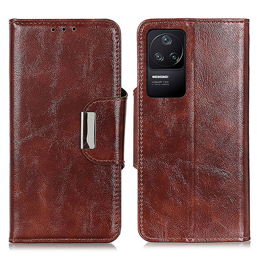 Leather Case Stands Flip Cover Holder N04P for Xiaomi Poco F4 5G Brown