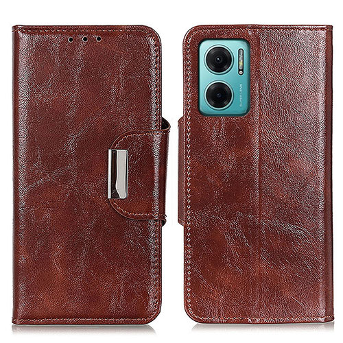 Leather Case Stands Flip Cover Holder N04P for Xiaomi Redmi 10 5G Brown