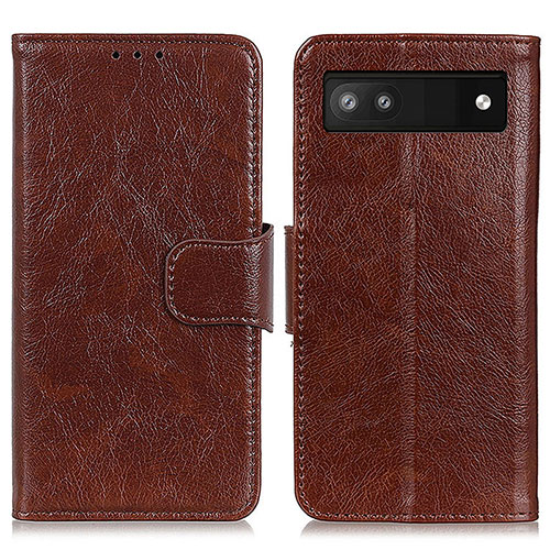 Leather Case Stands Flip Cover Holder N05P for Google Pixel 7a 5G Brown