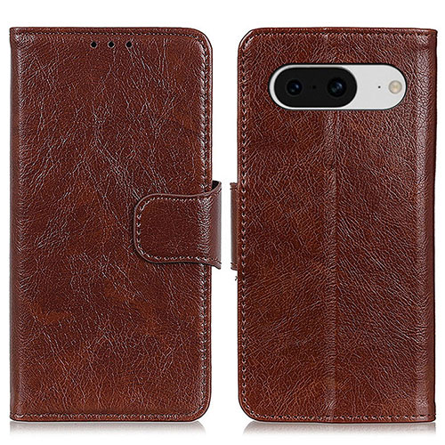 Leather Case Stands Flip Cover Holder N05P for Google Pixel 8 5G Brown