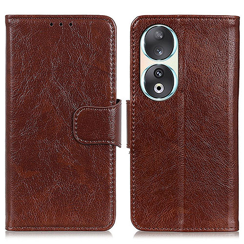 Leather Case Stands Flip Cover Holder N05P for Huawei Honor 90 5G Brown