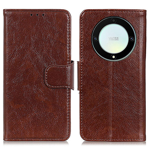 Leather Case Stands Flip Cover Holder N05P for Huawei Honor Magic5 Lite 5G Brown