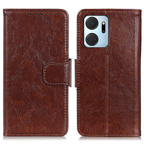 Leather Case Stands Flip Cover Holder N05P for Huawei Honor X7a Brown