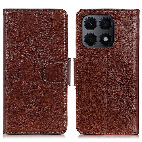 Leather Case Stands Flip Cover Holder N05P for Huawei Honor X8a 4G Brown