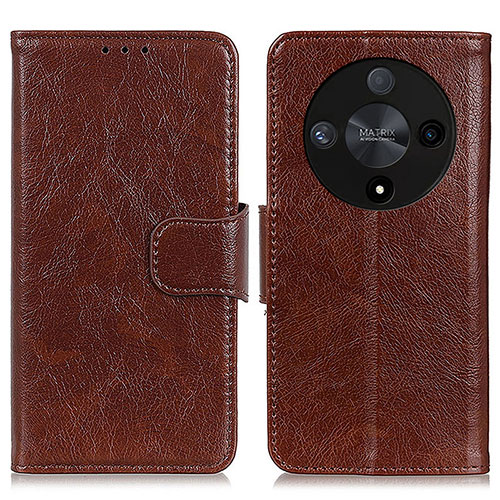 Leather Case Stands Flip Cover Holder N05P for Huawei Honor X9b 5G Brown