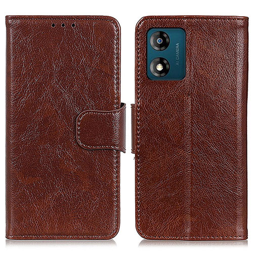 Leather Case Stands Flip Cover Holder N05P for Motorola Moto E13 Brown