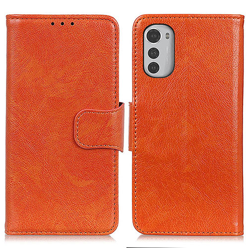 Leather Case Stands Flip Cover Holder N05P for Motorola Moto E32 Orange