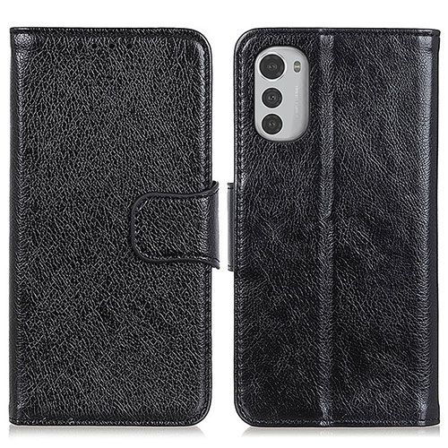 Leather Case Stands Flip Cover Holder N05P for Motorola Moto E32s Black