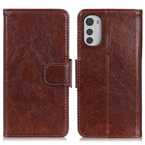 Leather Case Stands Flip Cover Holder N05P for Motorola Moto E32s Brown