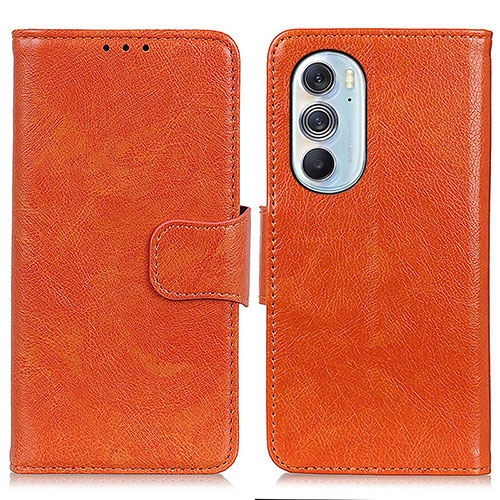 Leather Case Stands Flip Cover Holder N05P for Motorola Moto Edge Plus (2022) 5G Orange