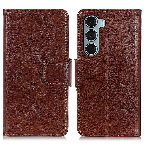 Leather Case Stands Flip Cover Holder N05P for Motorola Moto Edge S30 5G Brown