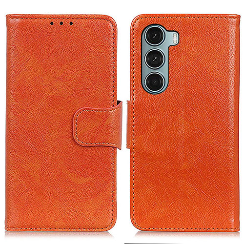 Leather Case Stands Flip Cover Holder N05P for Motorola Moto Edge S30 5G Orange