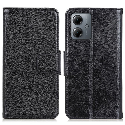 Leather Case Stands Flip Cover Holder N05P for Motorola Moto G14 Black
